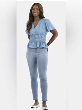 Time and Tru cinched waist peplum blouse with flutter sleeves; size: various